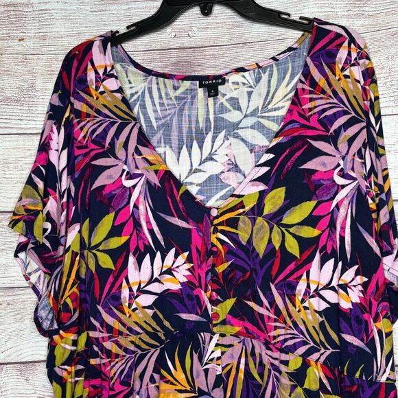 Torrid Palm Tree Tropical Summer Popover Short Sleeve Blouse Size 4X Plus - Picture 14 of 15